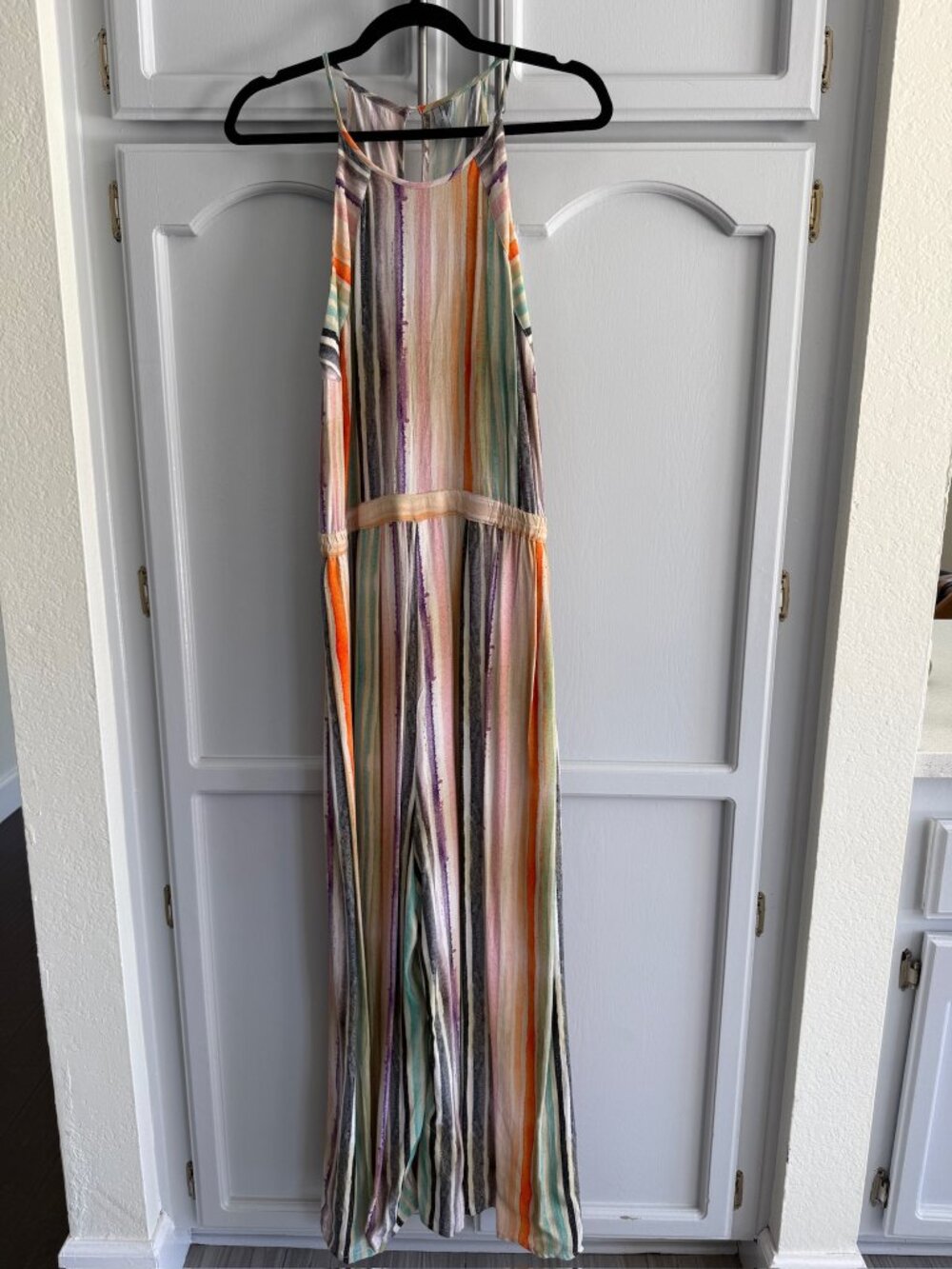 Anthropologie Blank London Satin Rainbow Stripe Slip Dress L